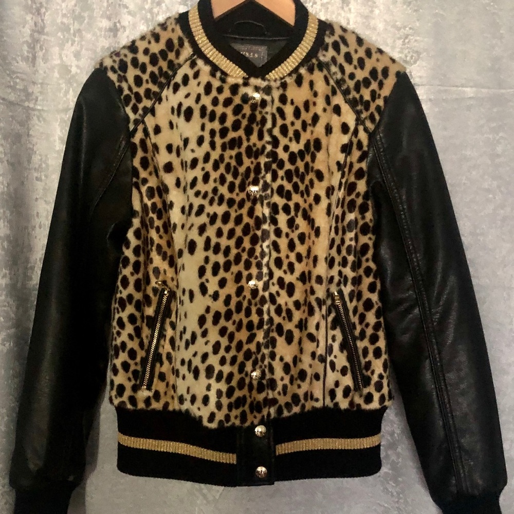 Guess Faux Leather & Leopard Fur Jacket
